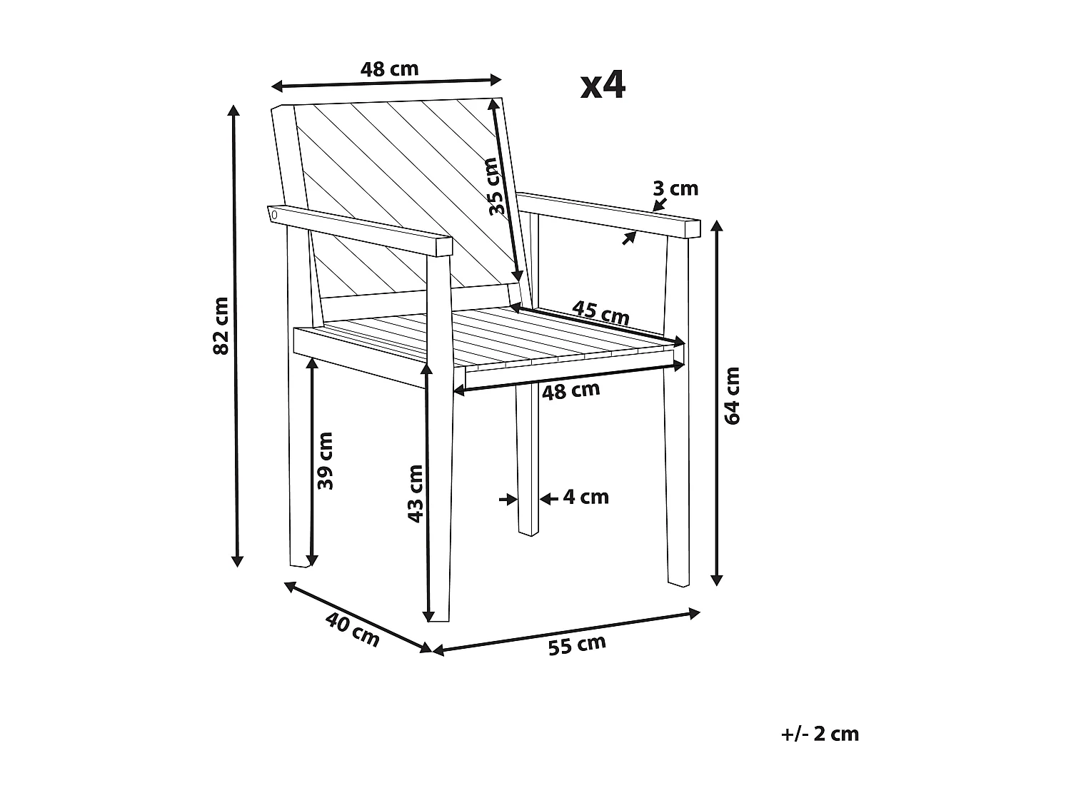Conjunto de 4 cadeiras de jardim BARATTI Madeira de acácia Castanho
