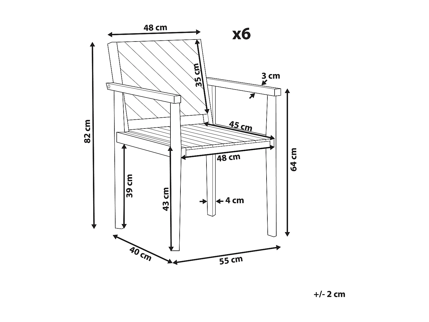 Lot de 6 chaises de jardin BARATTI Acacia Marron