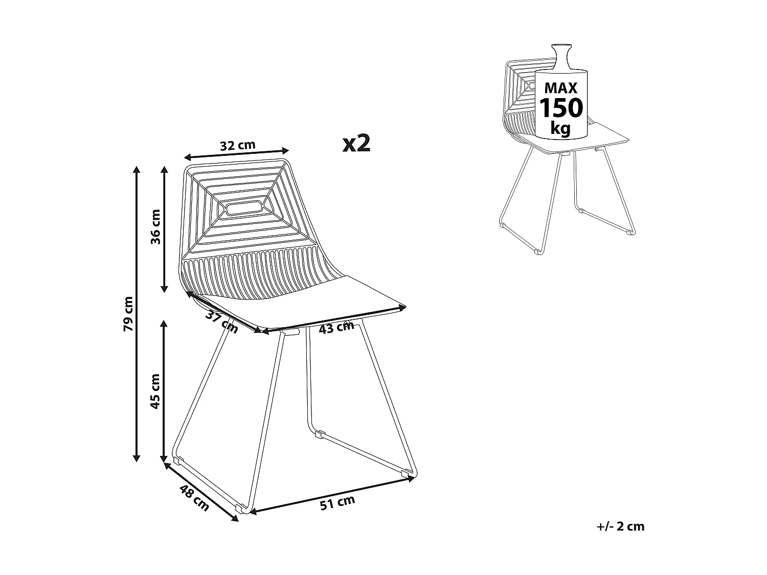 Lot de 2 chaises de salle à manger BEATTY Métal Noir