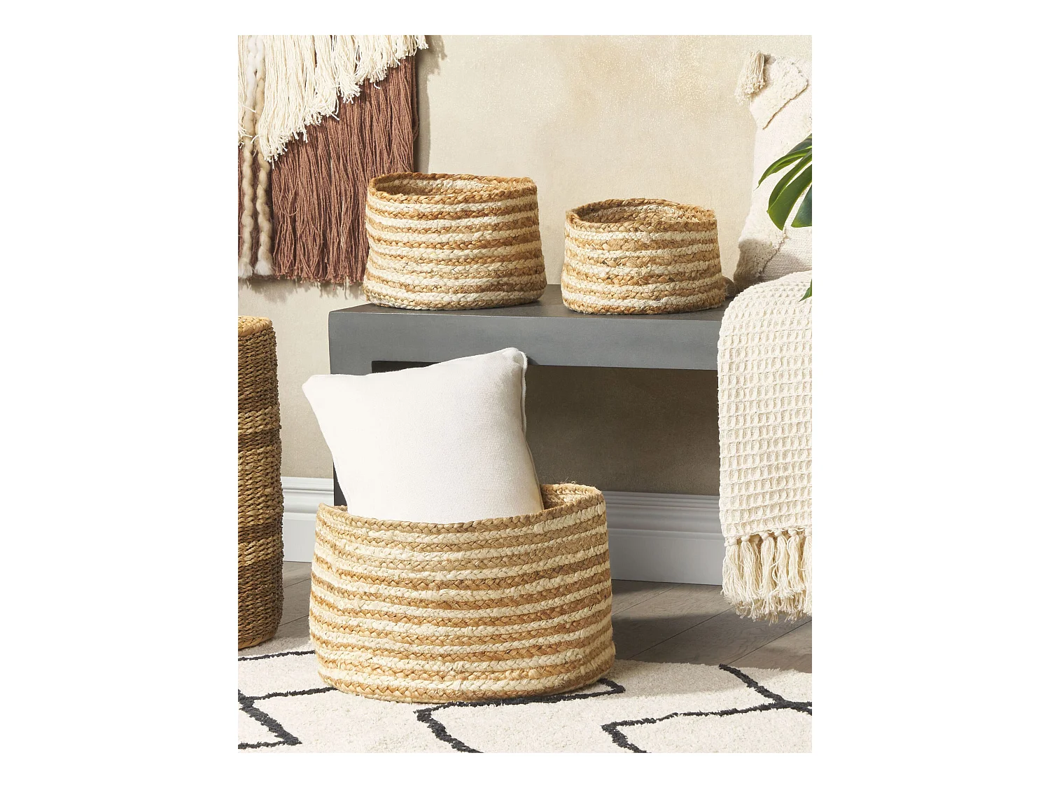Set aus 3 handgefertigten natürlichen Jutekörben Kahu