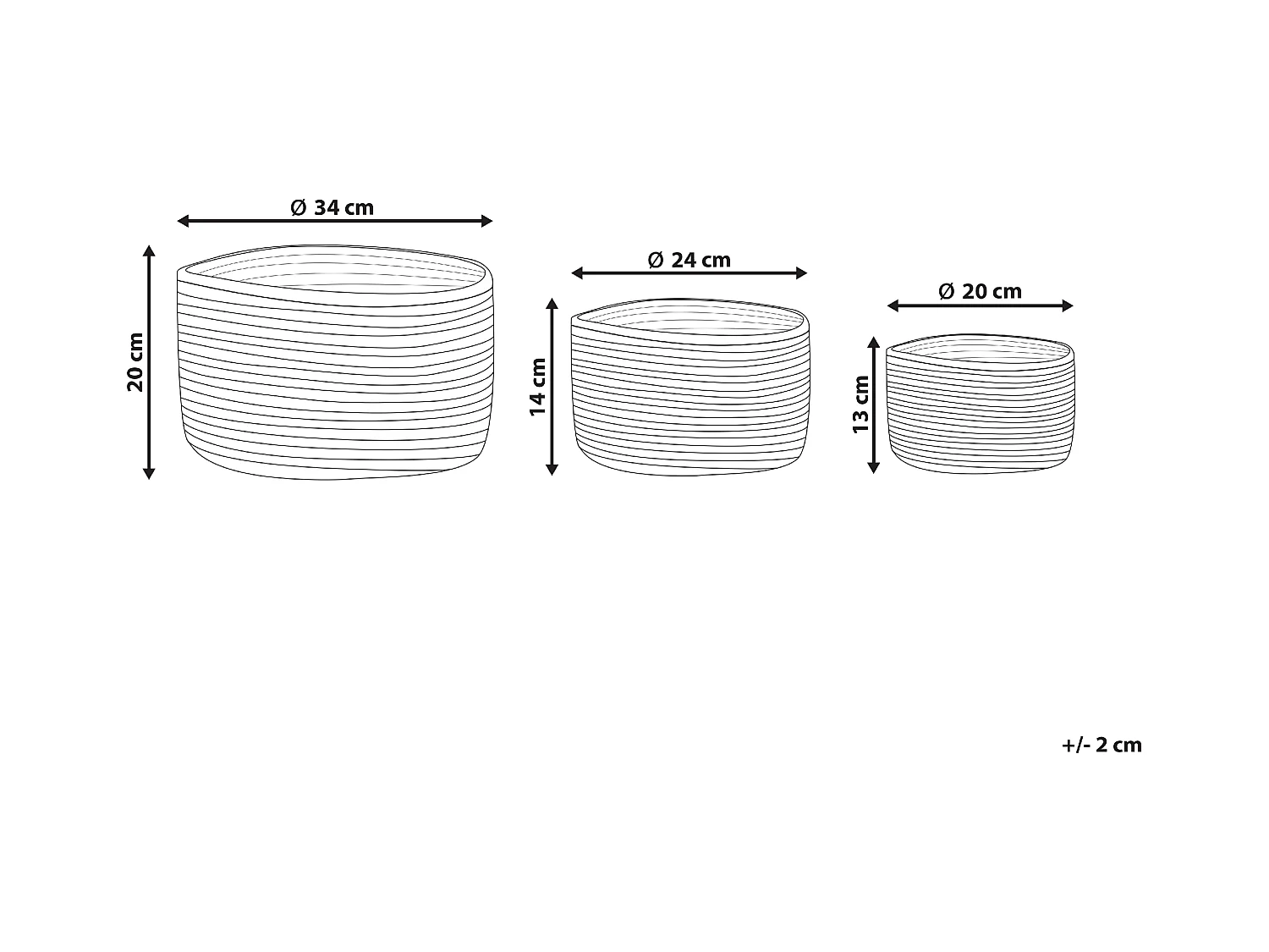 Set aus 3 handgefertigten natürlichen Jutekörben Kahu