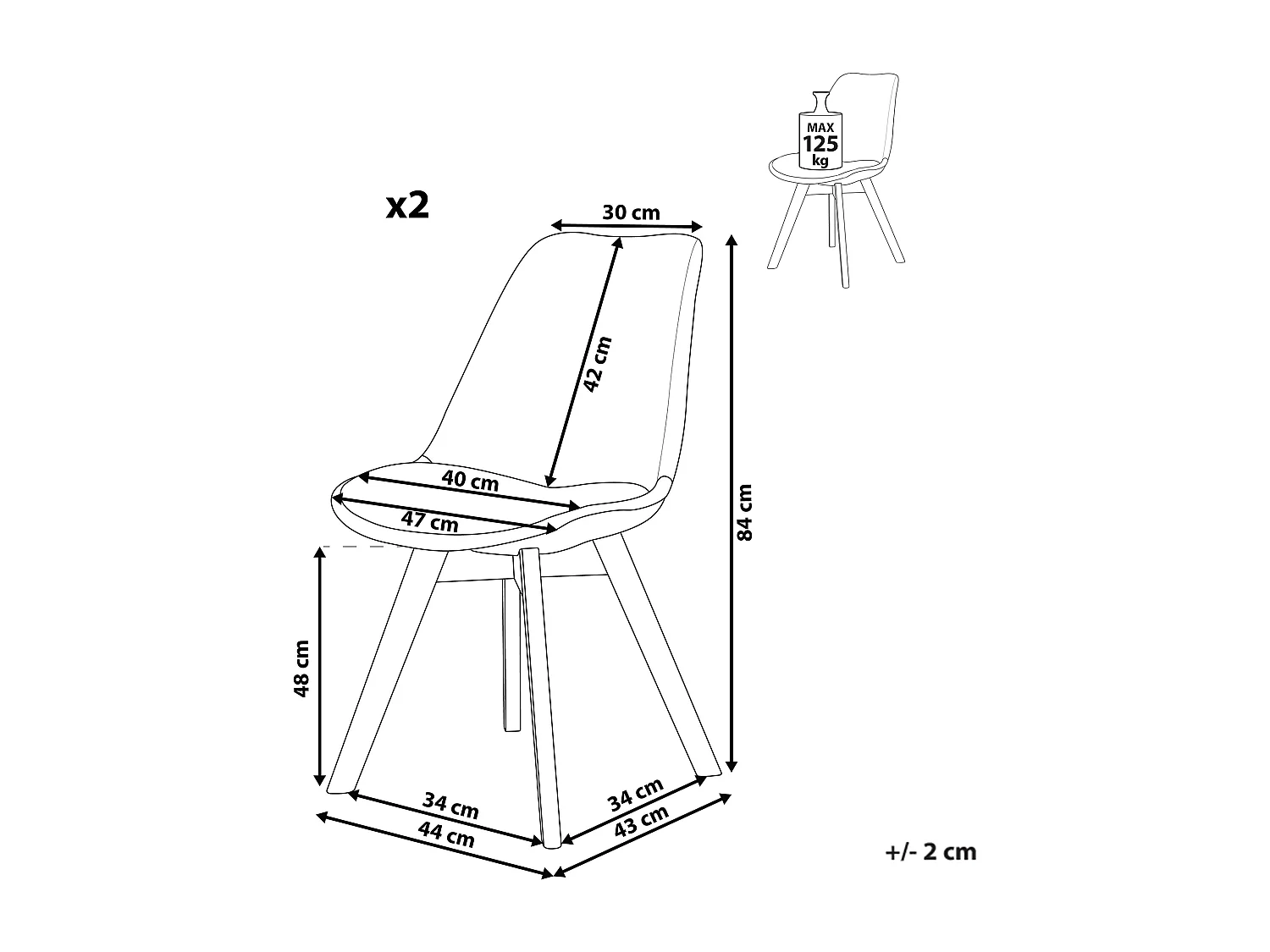 Lot de 2 chaises de salle à manger DAKOTA II Velours Taupe