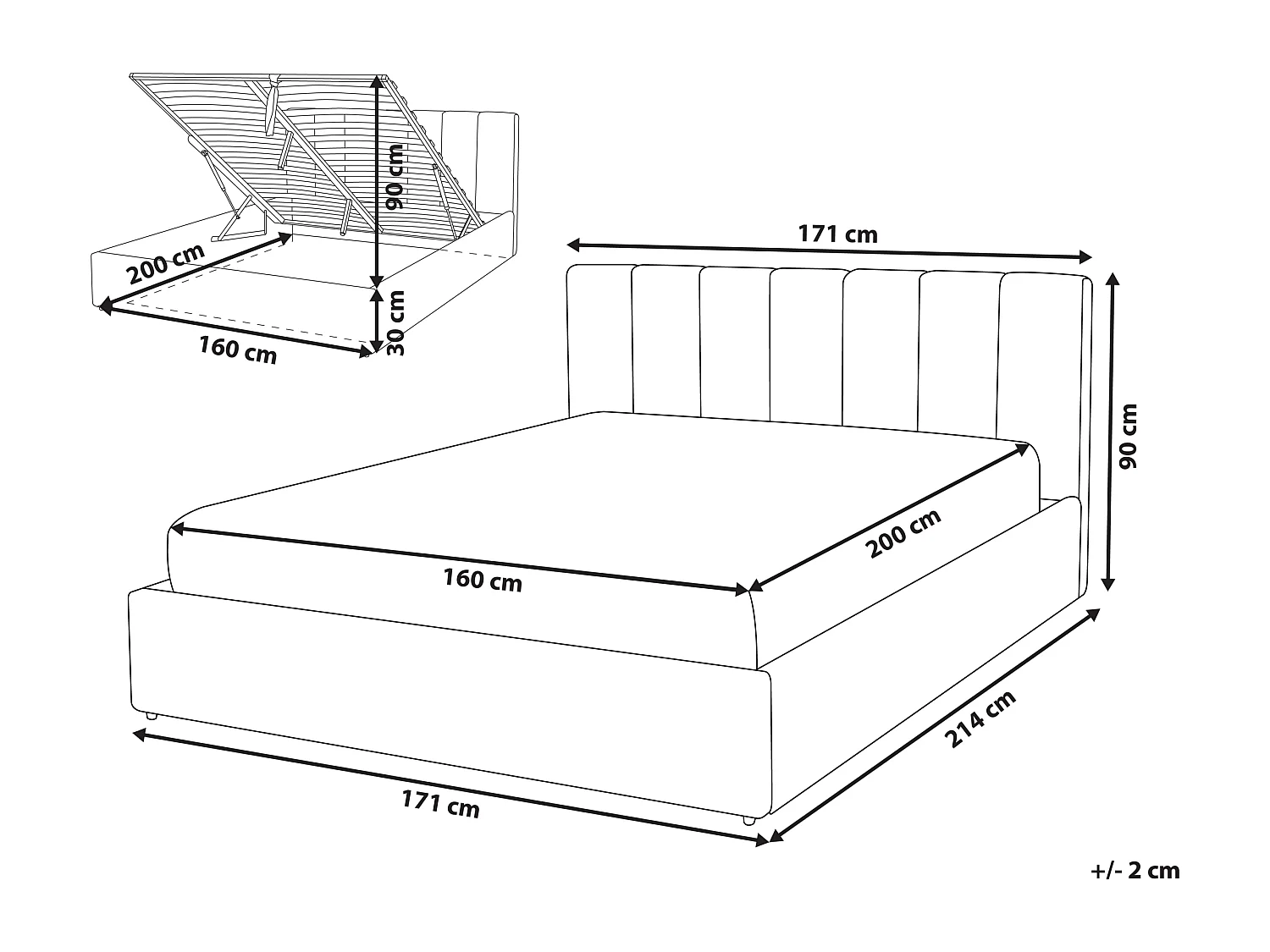 Cama baú Tecido DREUX 160 x 200 cm Azul