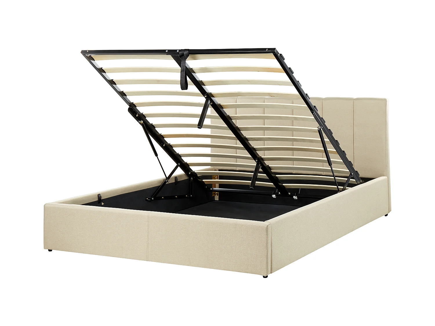 Elegantes Bett Polsterbezug mit Bettkasten hochklappbar beige 140 x 200 cm Dreux