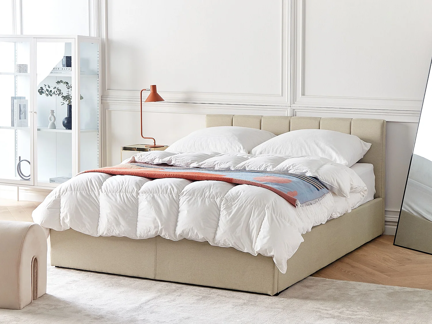Lit ottoman Tissu DREUX 140 x 200 cm Beige