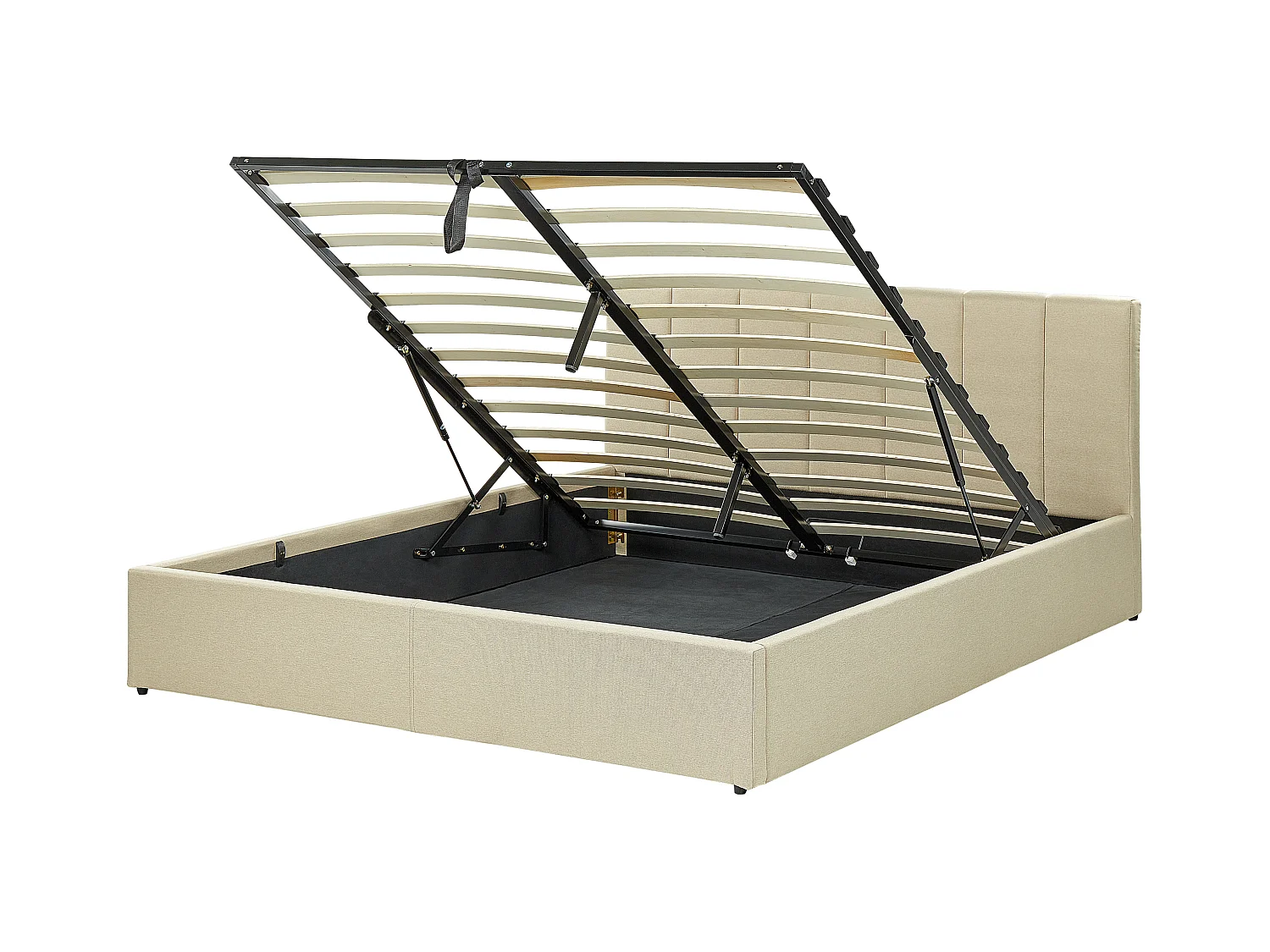 Elegantes Bett Polsterbezug mit Bettkasten hochklappbar beige 160 x 200 cm Dreux