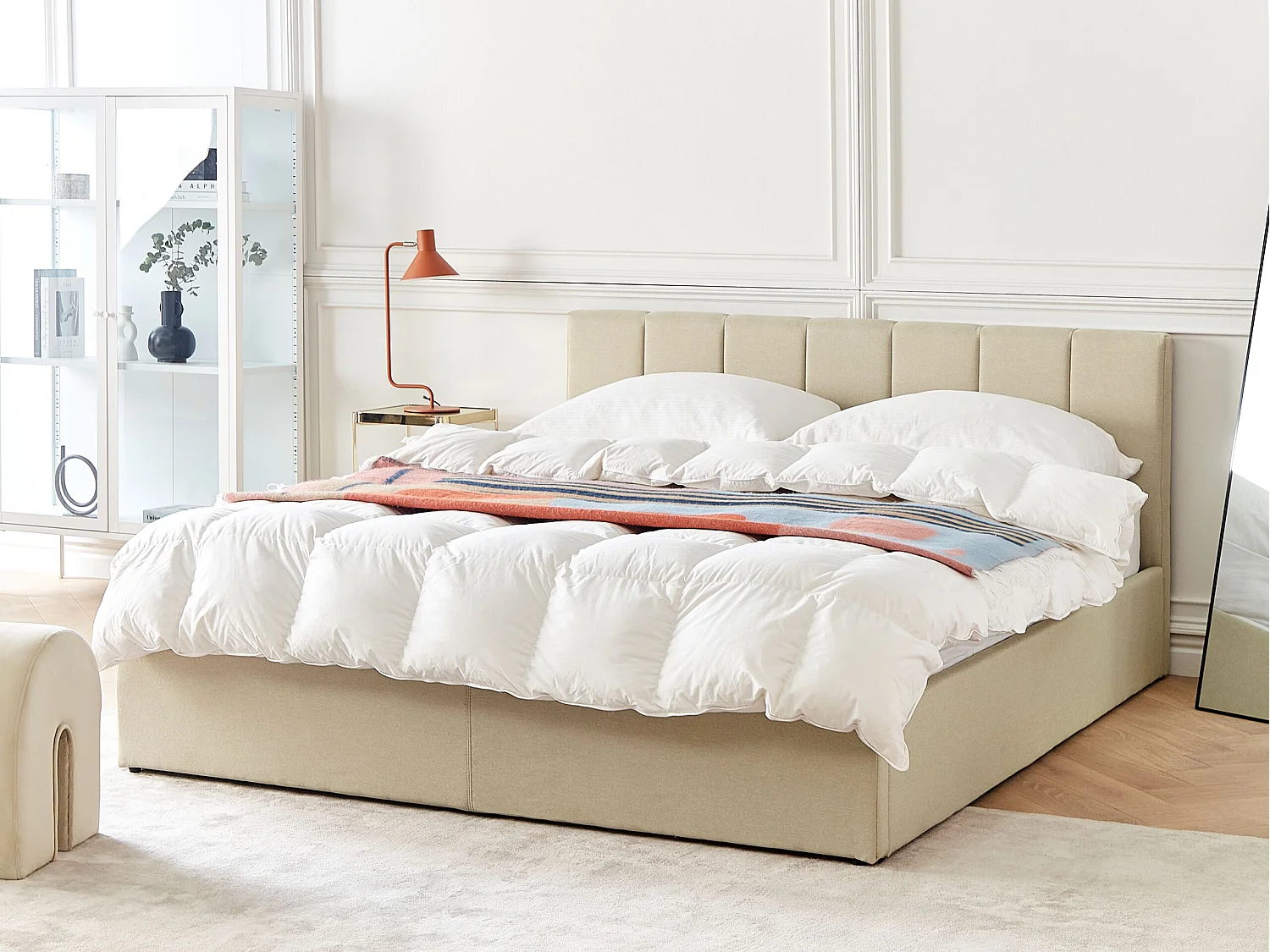 Lit ottoman Tissu DREUX 160 x 200 cm Beige