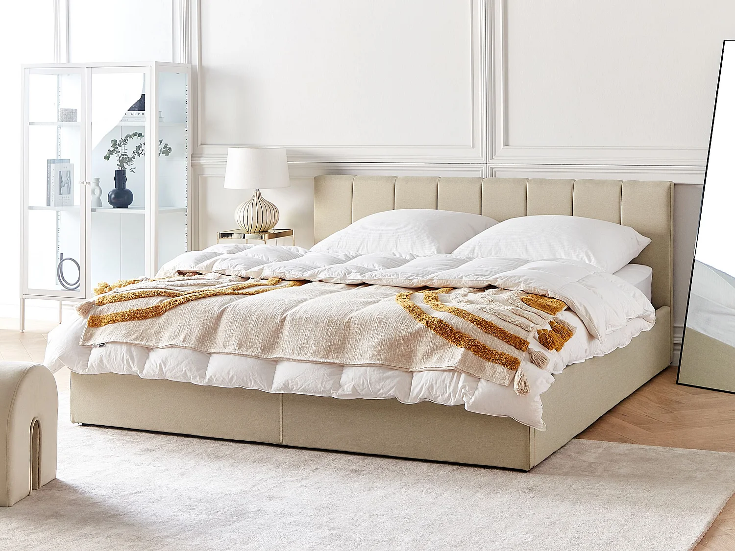 Lit ottoman Tissu DREUX 180 x 200 cm Beige