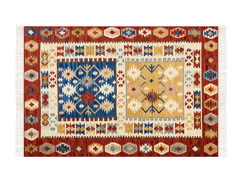 Kelim Teppich Wolle mehrfarbig 200 x 300 cm orientalisches Muster Kurzflor VOSKEHAT