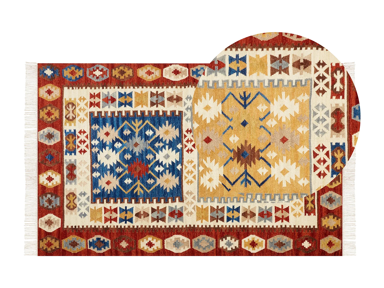 Kelim Teppich Wolle mehrfarbig 140 x 200 cm orientalisches Muster Kurzflor VOSKEHAT