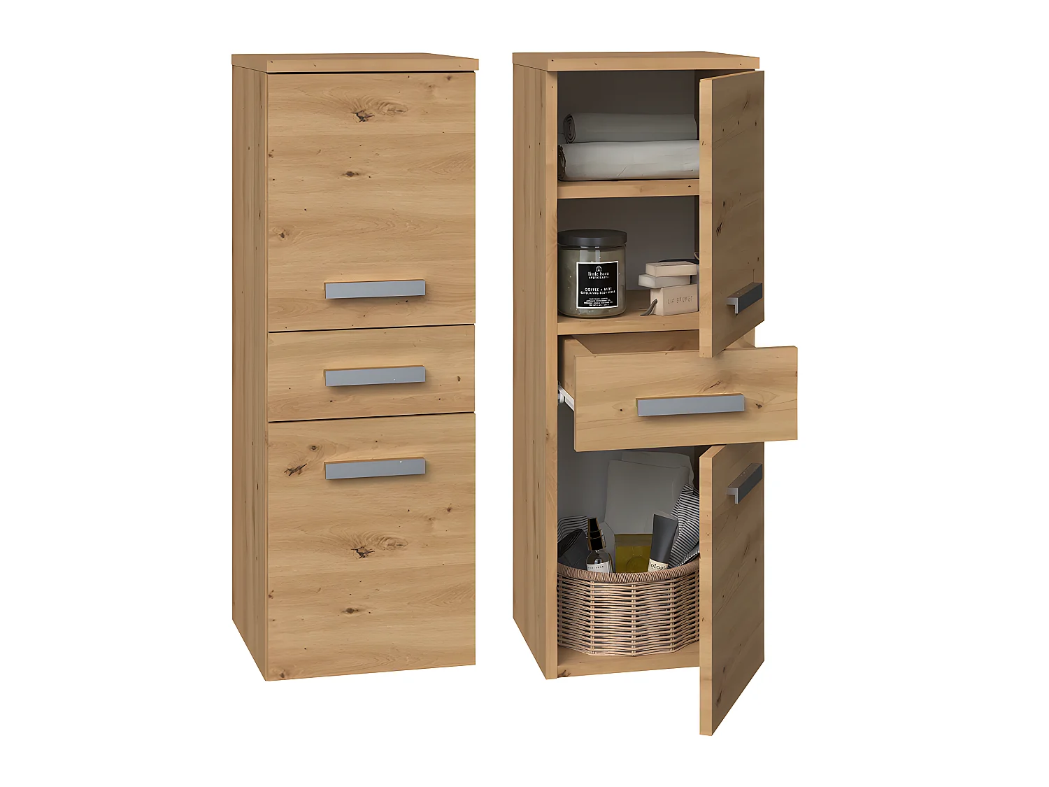 NINA - Meuble salle de bain 2 portes + 1  tiroir - 30x30x85cm - Colonne basse rangement SDB