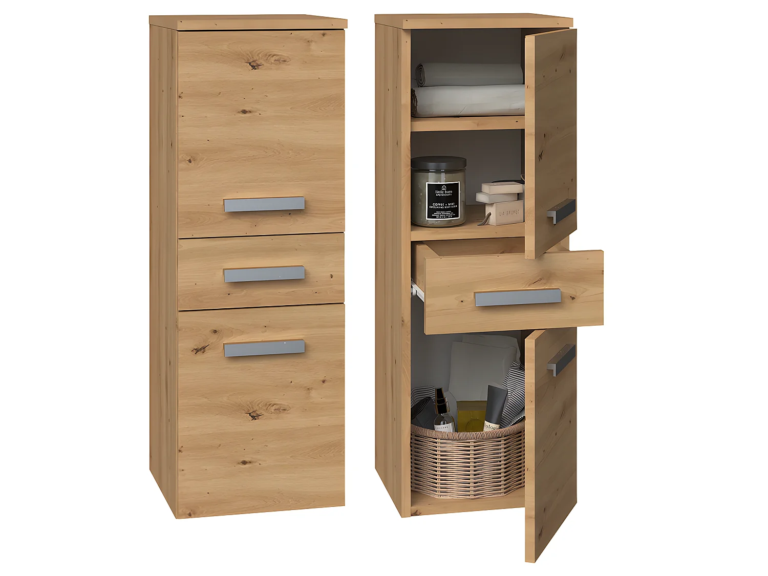 CDF Bad-Hochschrank NEL V DDS | Farbe: Eiche Artisan | Modernes Badregal | Stauraumschrank | Geräumige Einlegeböden | Türen | Einfache Montage | Stilvolle Griffe