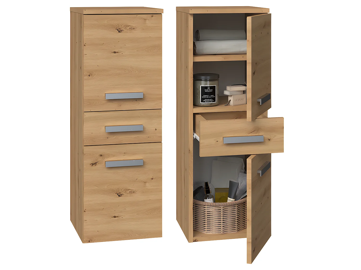 CDF Bad-Hochschrank NEL V DDS | Farbe: Eiche Artisan | Modernes Badregal | Stauraumschrank | Geräumige Einlegeböden | Türen | Einfache Montage | Stilvolle Griffe