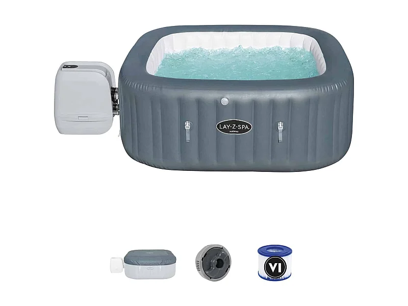 Spa Hinchable Bestway Lay-Z-Spa Hawaii Hydrojet Pro 180x180x71 cm para 4-6 personas | Cuadrado  | Depuradora de 1.325L/H | Cobertor | Capacidad 840L | Gris