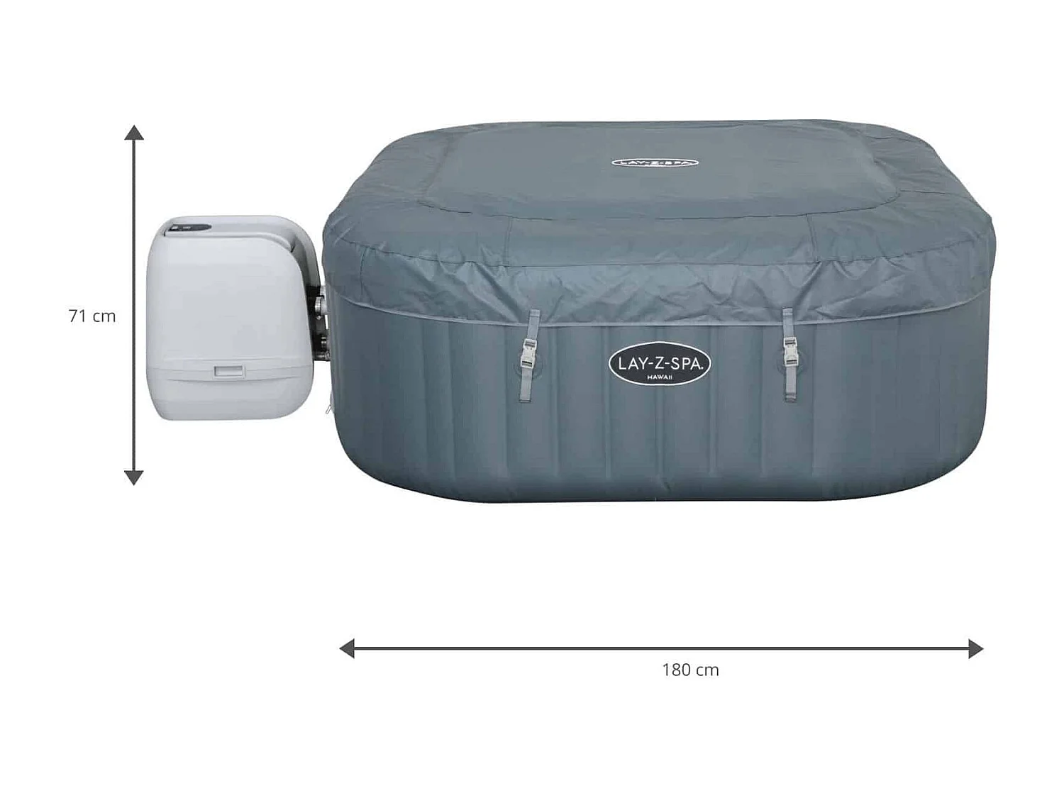 Spa Hinchable Bestway Lay-Z-Spa Hawaii Hydrojet Pro 180x180x71 cm para 4-6 personas | Cuadrado  | Depuradora de 1.325L/H | Cobertor | Capacidad 840L | Gris