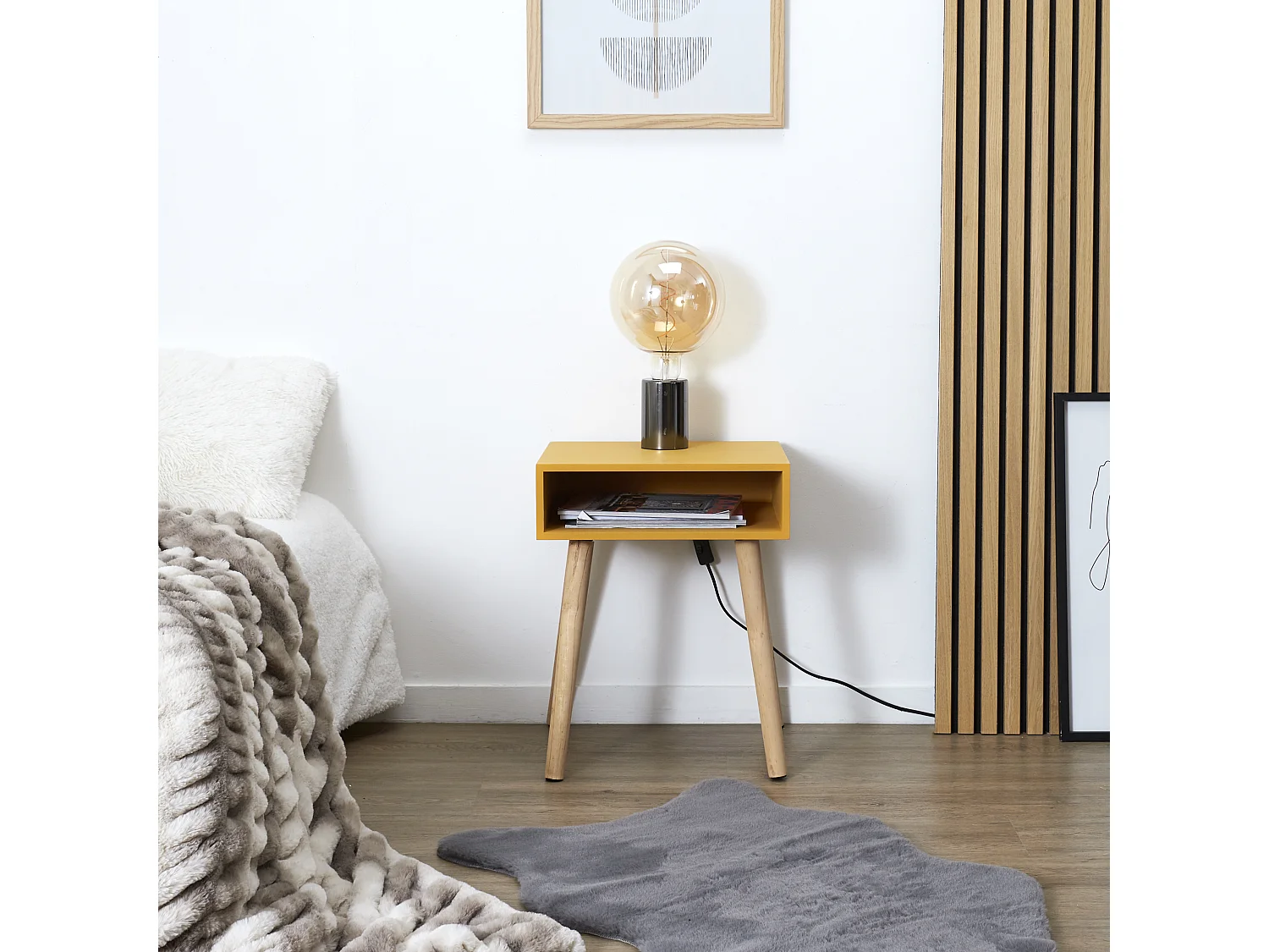 Table De Chevet Niche Jaune Jaune, Marron