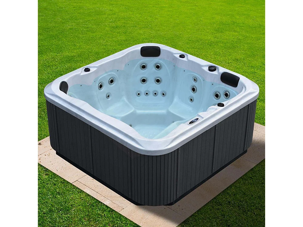 Spa rigide gris et blanc marbré jets et leds Florida (6 places dont 1 allongée)