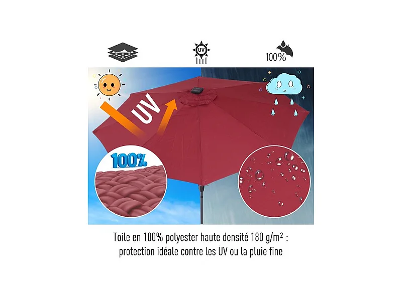 Parasol lumineux LUNA bordeaux