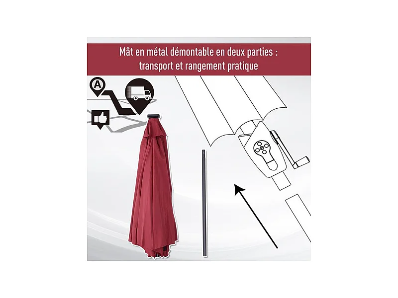 Parasol lumineux LUNA bordeaux