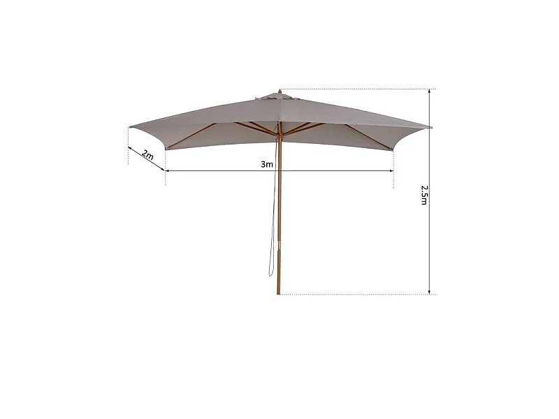 Parasol droit rectangulaire VANUATU grande taille gris