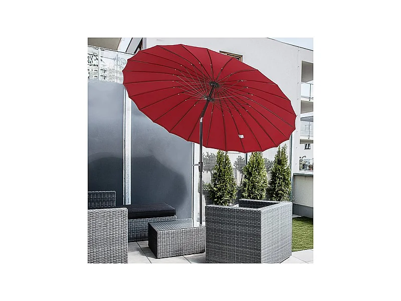 Parasol rond CHINA rouge avec manivelle