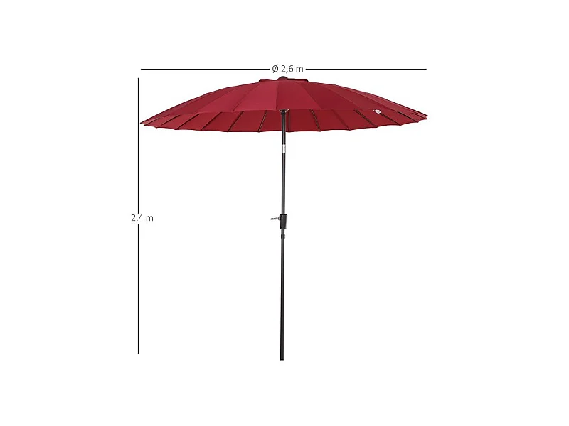Parasol rond CHINA rouge avec manivelle