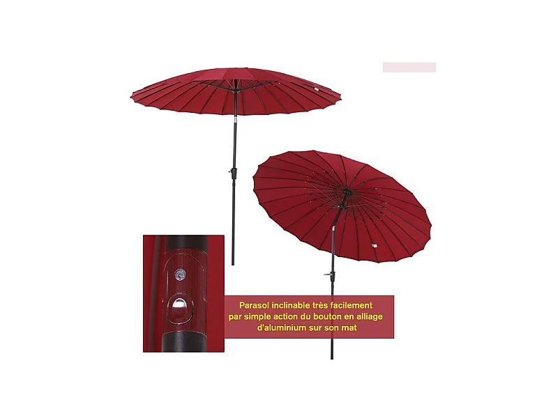 Parasol rond CHINA rouge avec manivelle