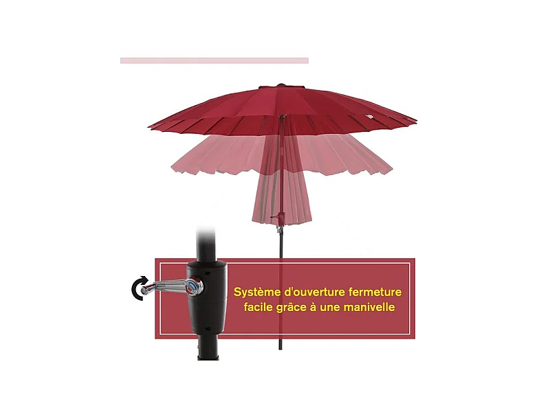 Parasol rond CHINA rouge avec manivelle