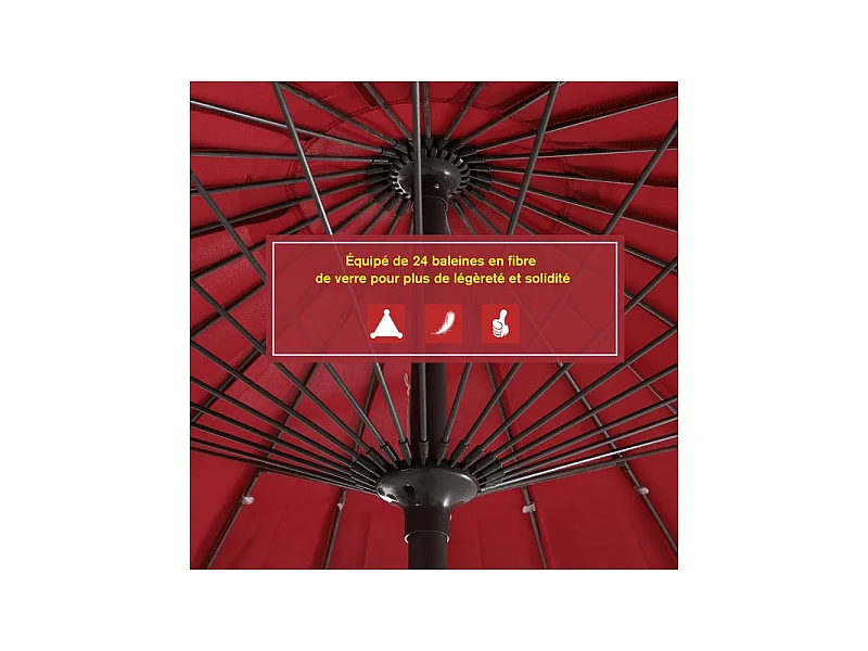 Parasol rond CHINA rouge avec manivelle