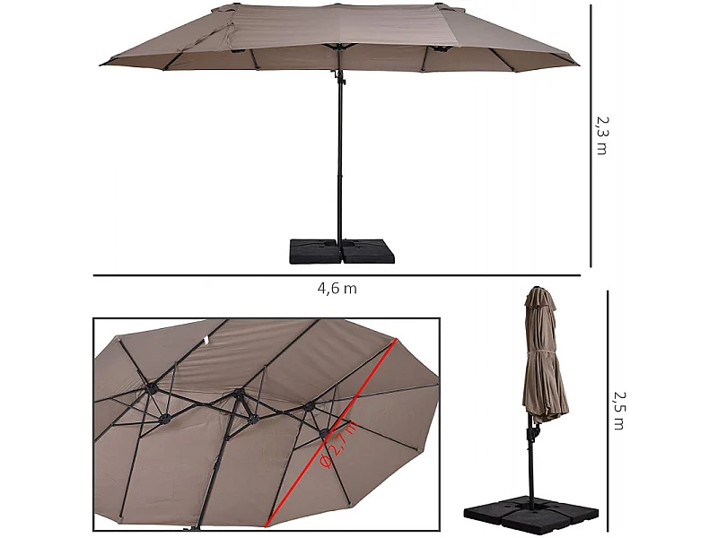 Parasol déporté grande taille OLGA marron
