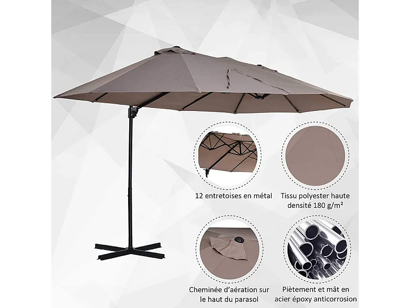 Parasol déporté grande taille OLGA marron