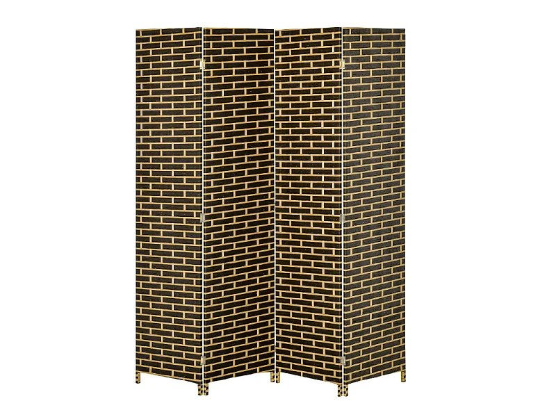 Séparateur de pièce 4 panneaux MARIJO noir et paille