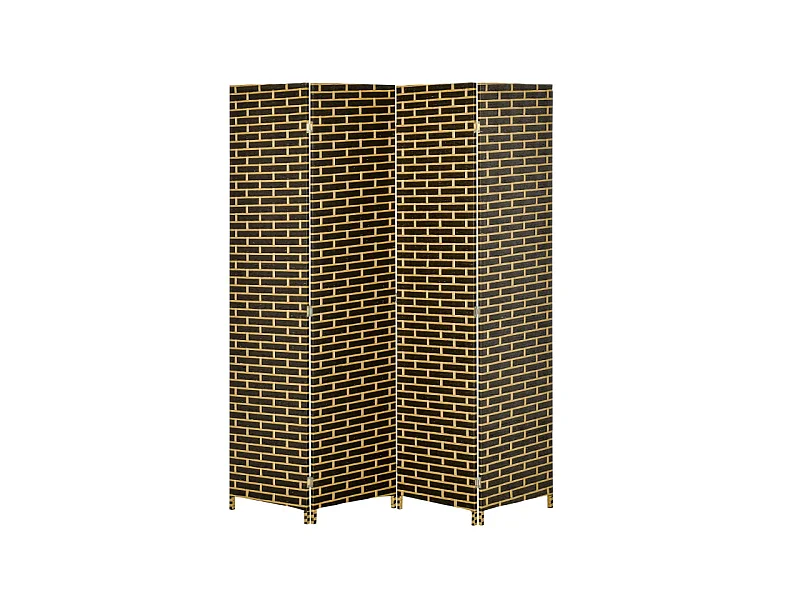 Séparateur de pièce 4 panneaux MARIJO noir et paille