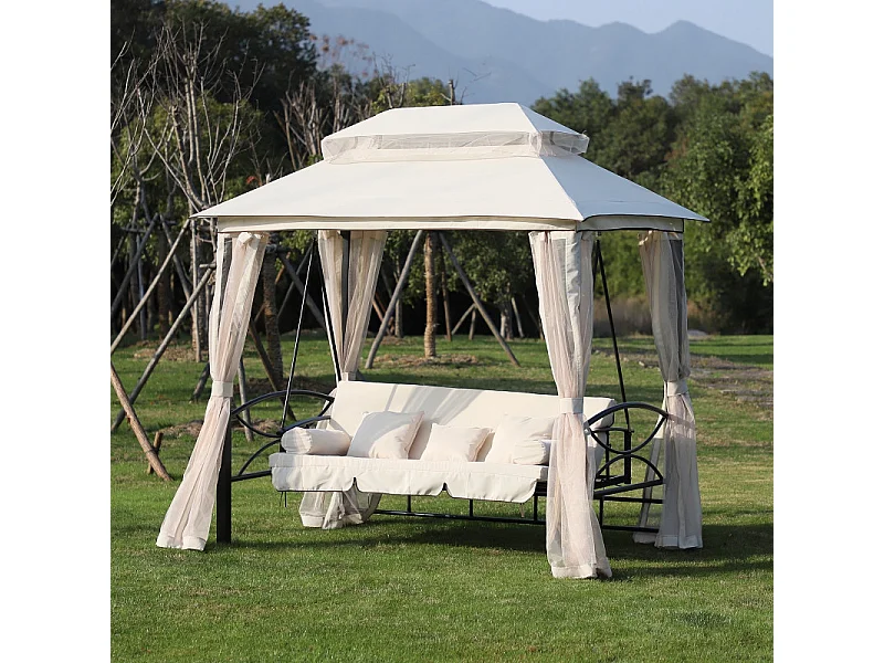 Balancelle de Jardin Convertible 3 Places Double Toit – MOSKY