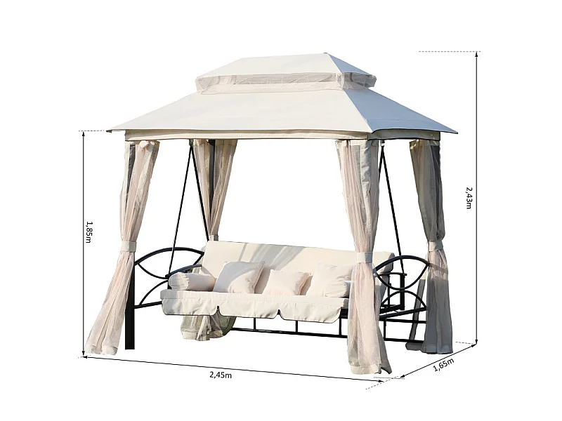 Balancelle de Jardin Convertible 3 Places Double Toit – MOSKY