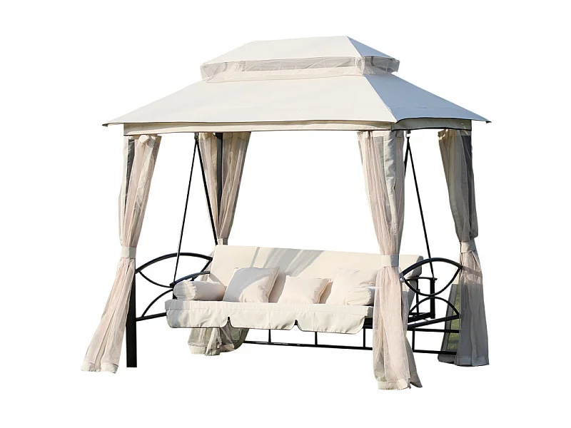 Balancelle de Jardin Convertible 3 Places Double Toit – MOSKY