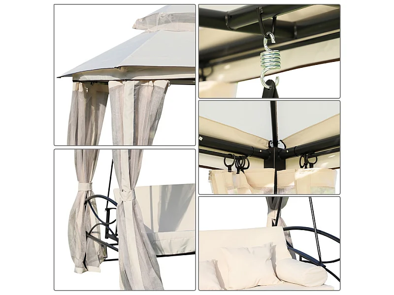 Balancelle de Jardin Convertible 3 Places Double Toit – MOSKY