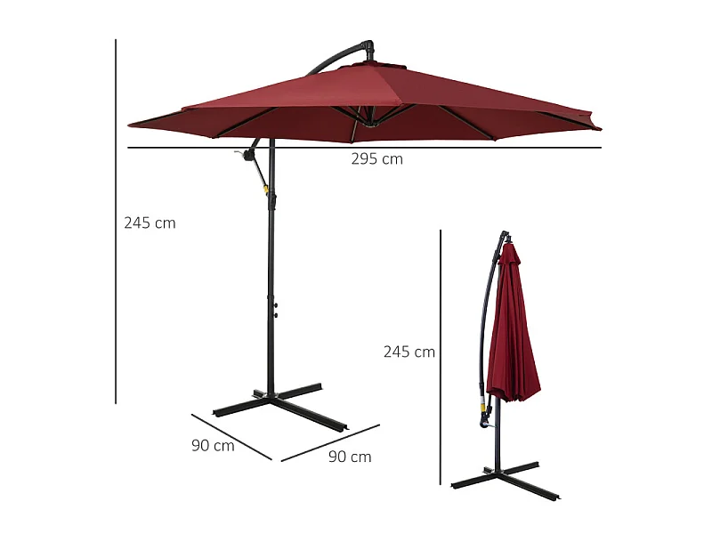 Parasol déporté octogonal 3m CARMEN bordeaux et noir