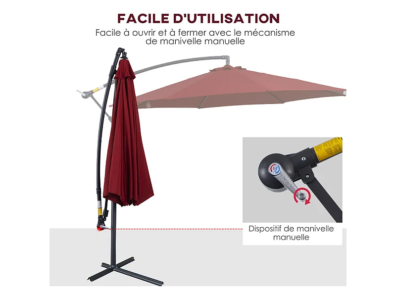 Parasol déporté octogonal 3m CARMEN bordeaux et noir