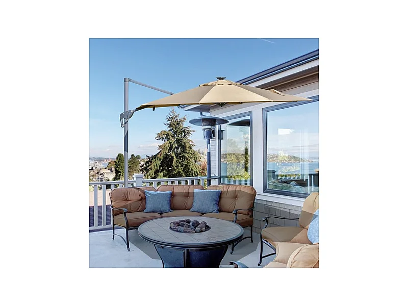 Parasol déporté octogonal et inclinable MALIBU à LED Beige