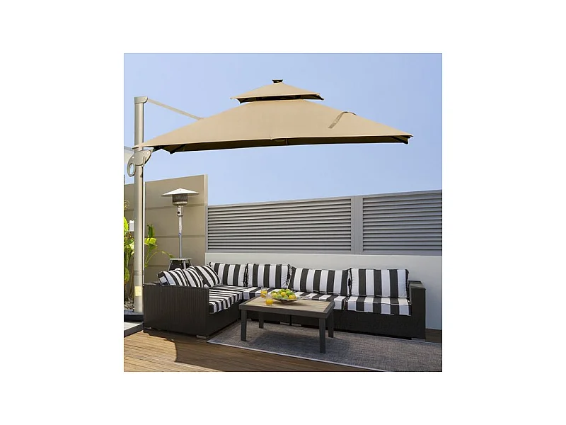 Parasol déporté carré EGYPTE à LED Beige