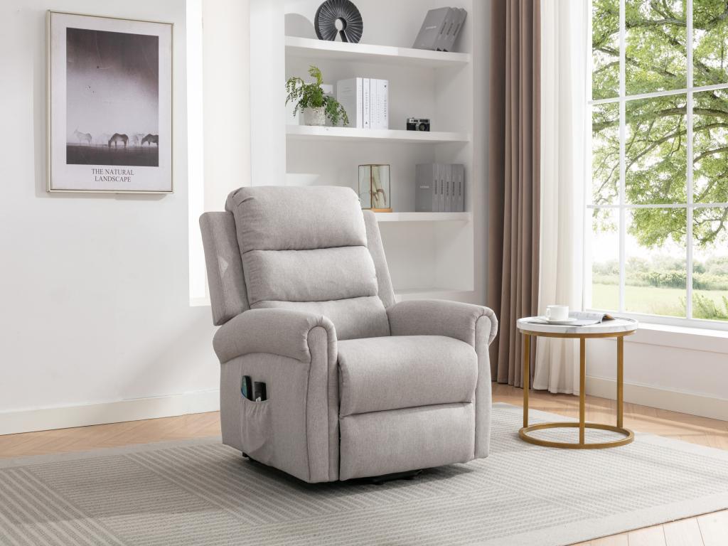 Massagesessel mit elektrischer Aufstehhilfe - Stoff - Beige - LOVARI günstig online kaufen