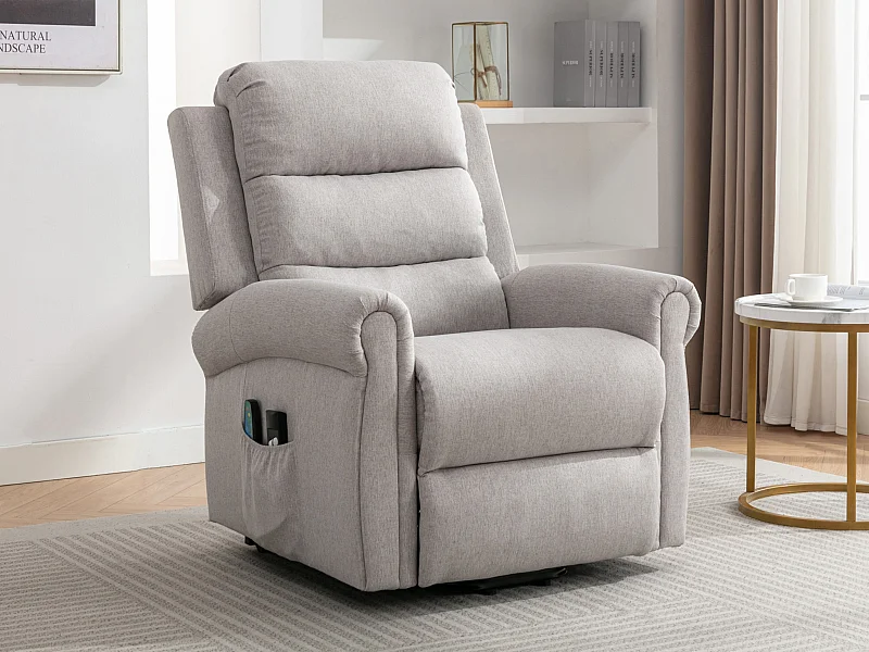 Fauteuil massant en tissu avec releveur électrique - Beige - LOVARI