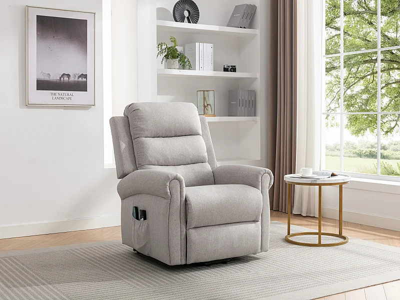 Fauteuil massant en tissu avec releveur électrique - Beige - LOVARI