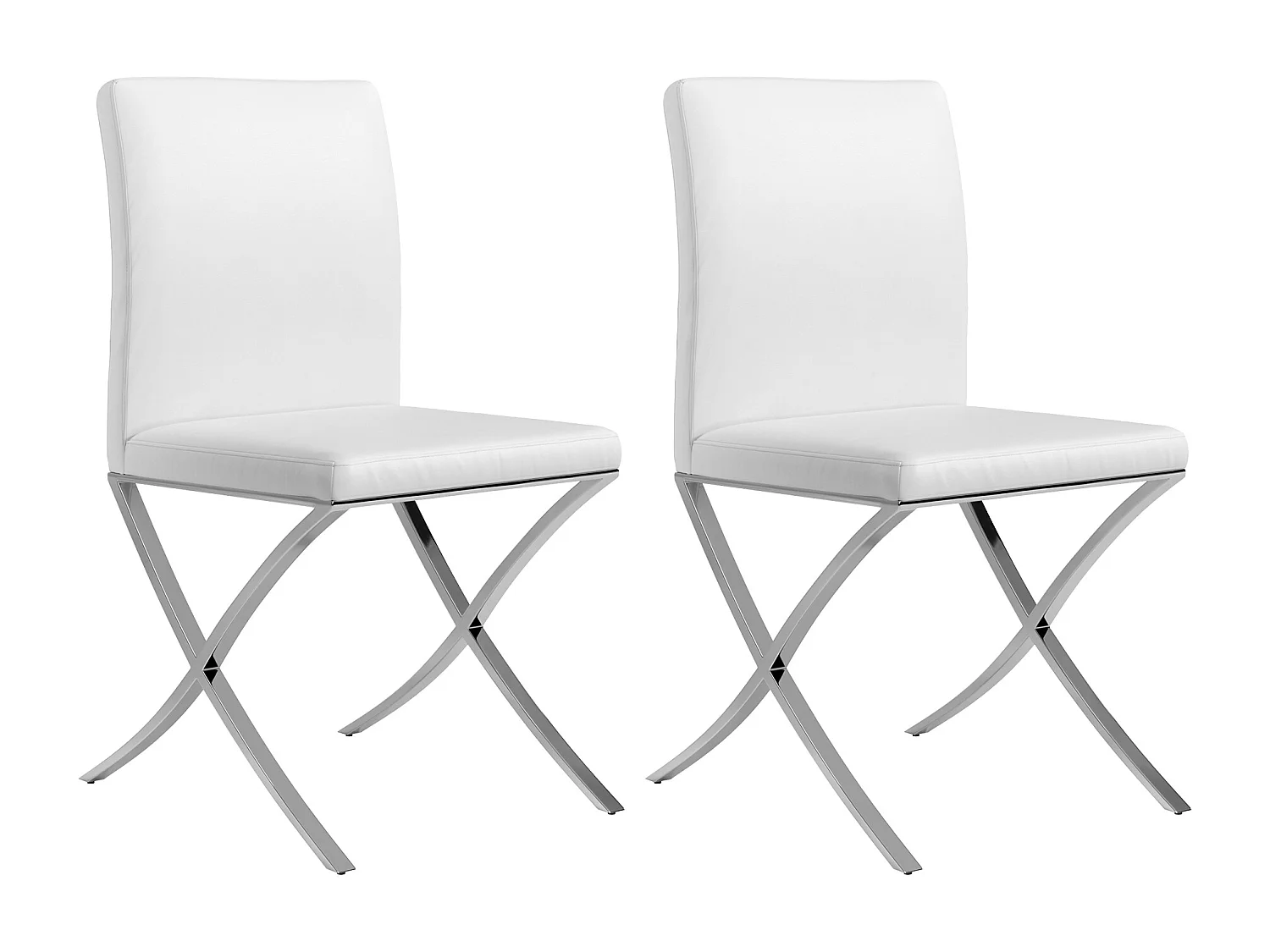 Lot de 2 chaises - Simili et acier chromé inoxydable - Blanc - CALY