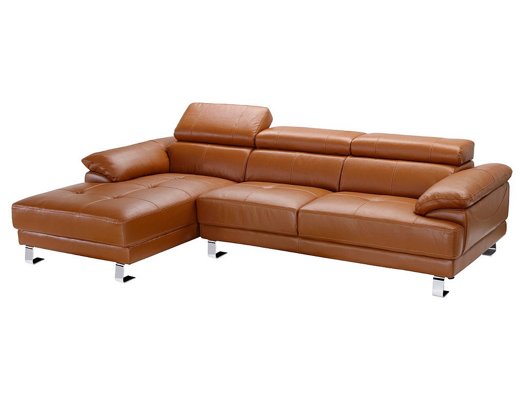 Sofá rinconero de piel color camel