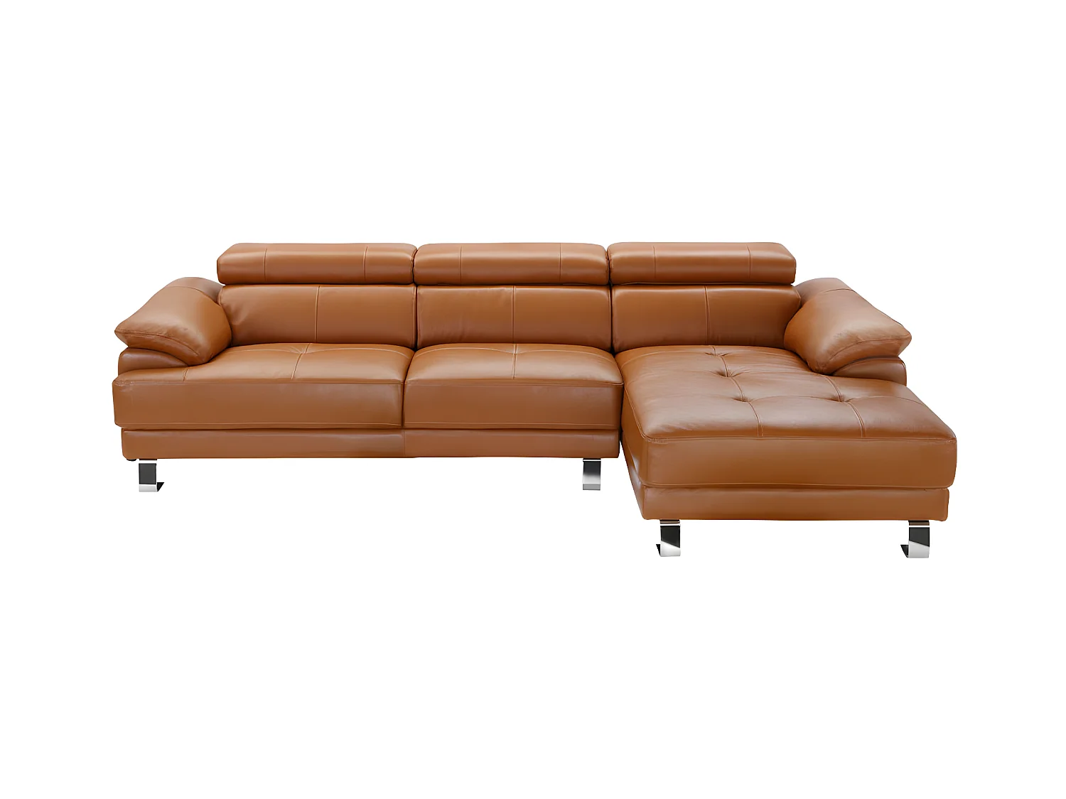 Sofá de canto direito em pele premium caramelo EXCELSIORA
