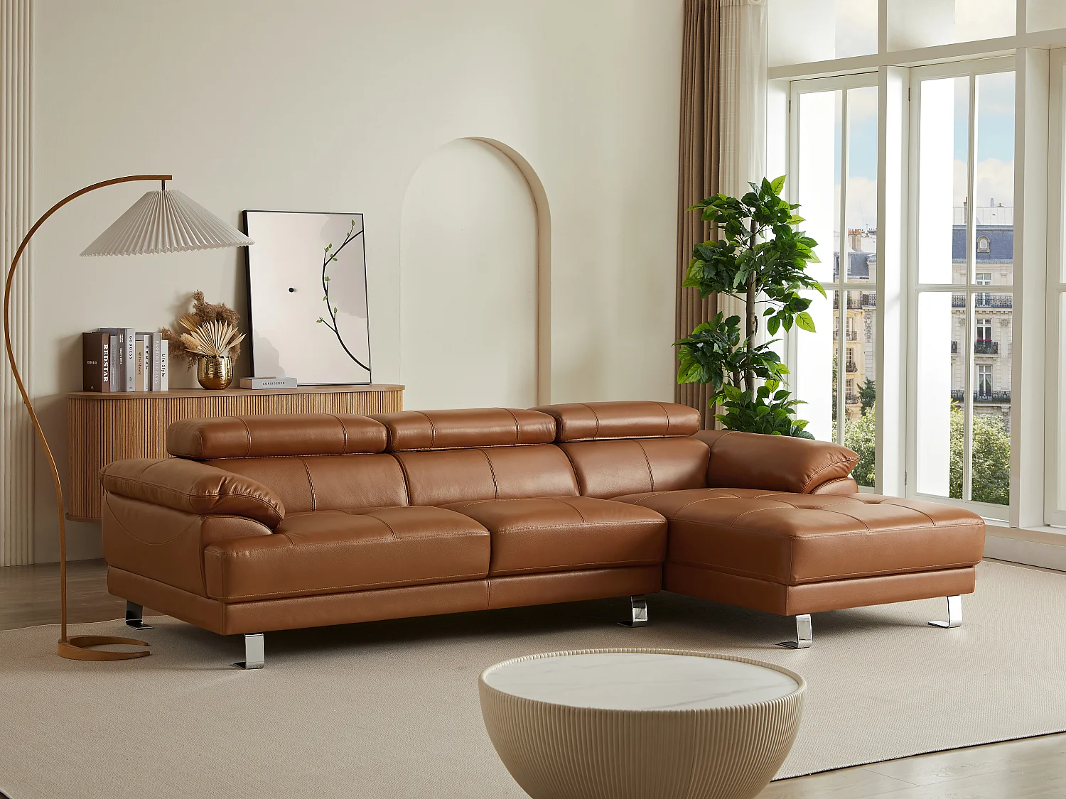 Ecksofa - Premium-Leder - Ecke Rechts - Karamell - EXCELSIORA