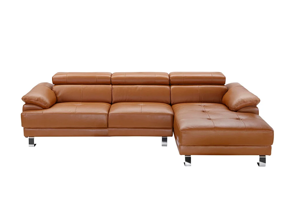 Canapé d'angle droit en cuir premium camel EXCELSIORA