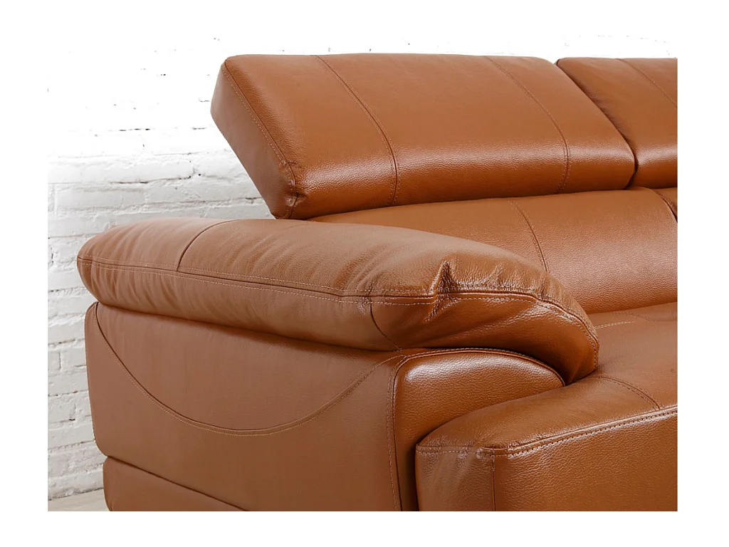 Canapé d'angle droit en cuir premium camel EXCELSIORA